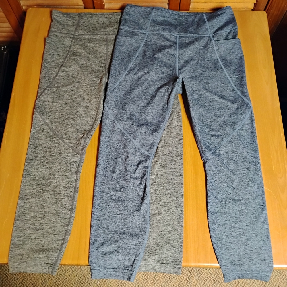 JoyLab Women's Gray Blue/Grey Black Leggings With Side Pockets Set. Size Large